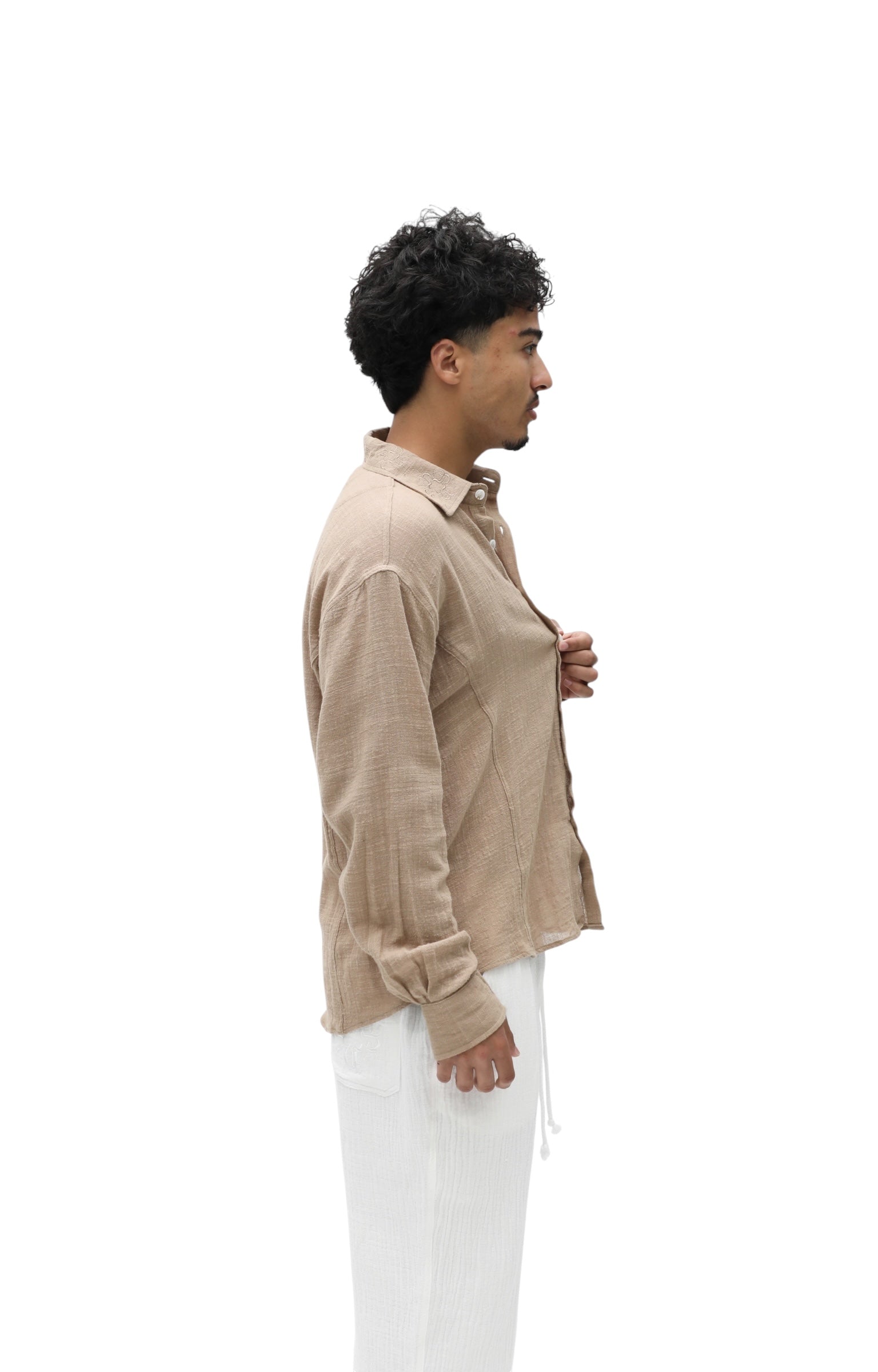 Nokwal Tailored Linen Shirt- Sand