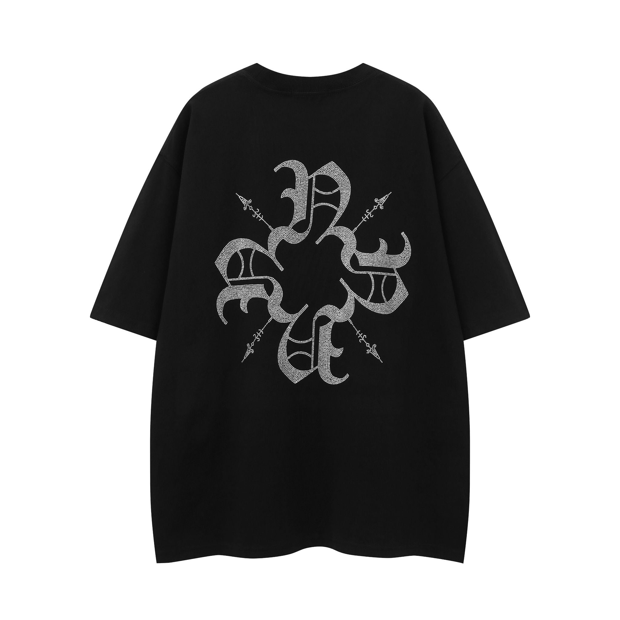 Black Monogram Rhinestone Tee -Black