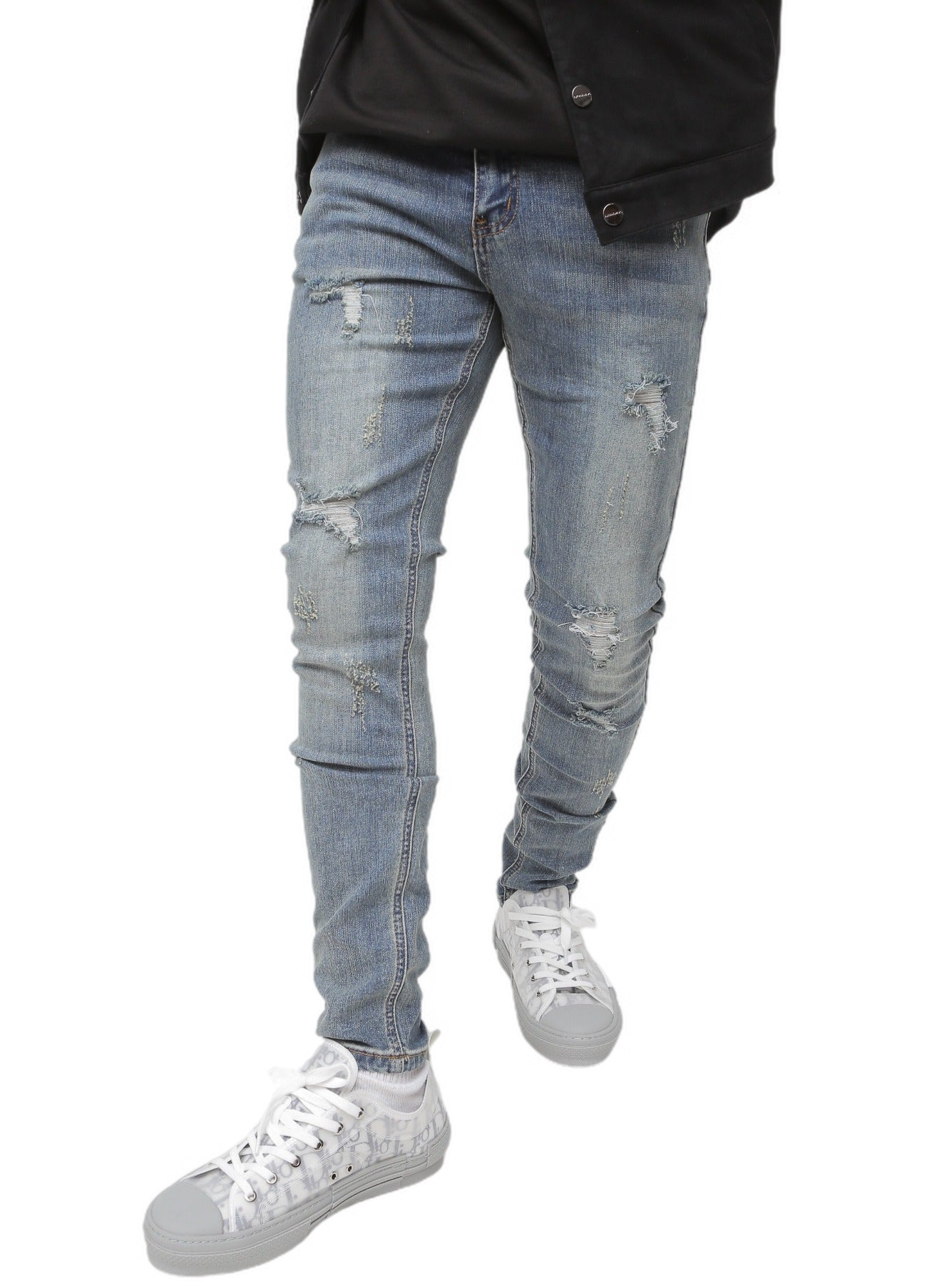 Distressed Blue Wash Skinny Denim