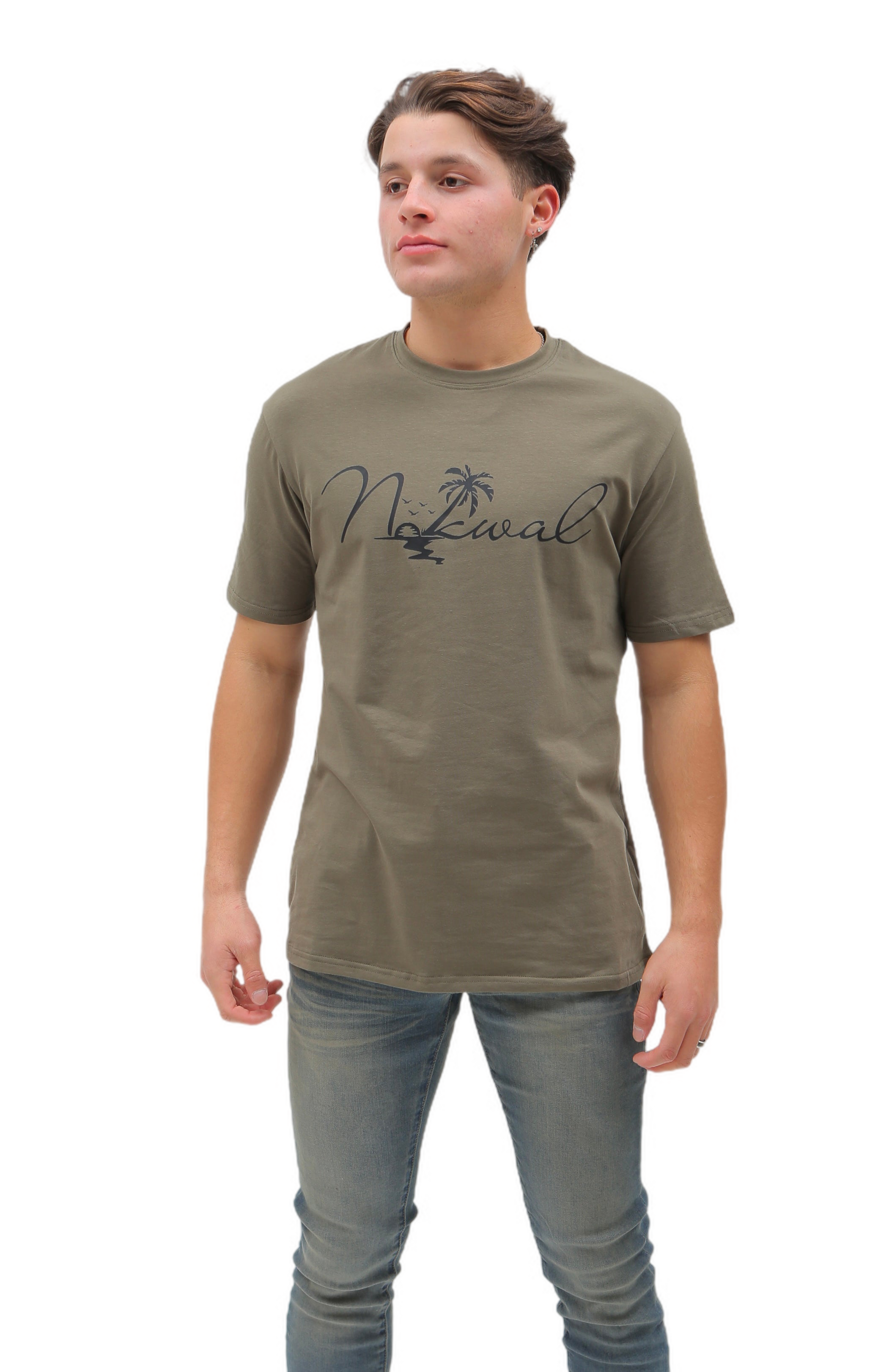 Palm Tree Olive T-Shirt w/ Black Nokwal Signature