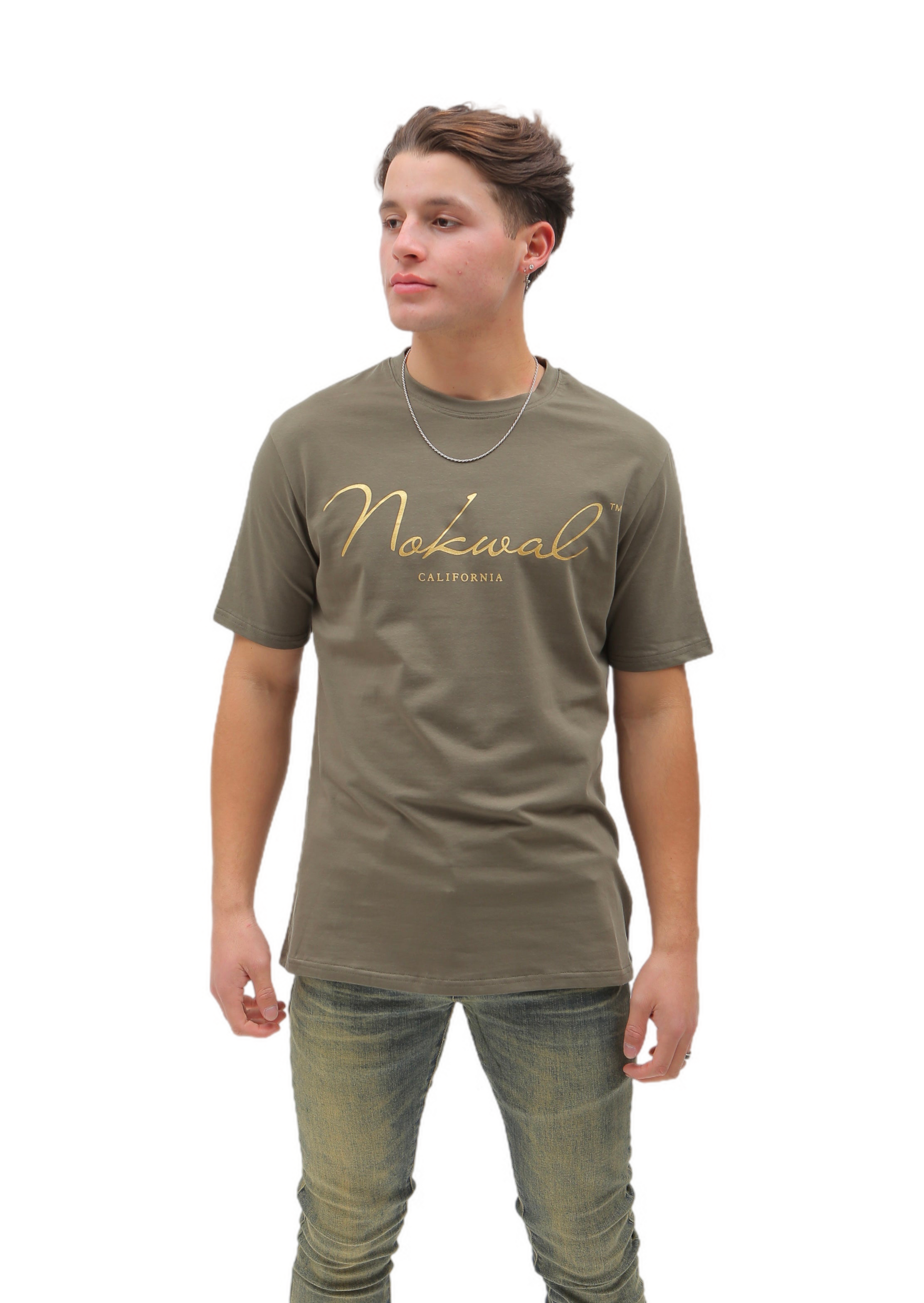 Olive T-Shirt w/ Gold Nokwal Signature