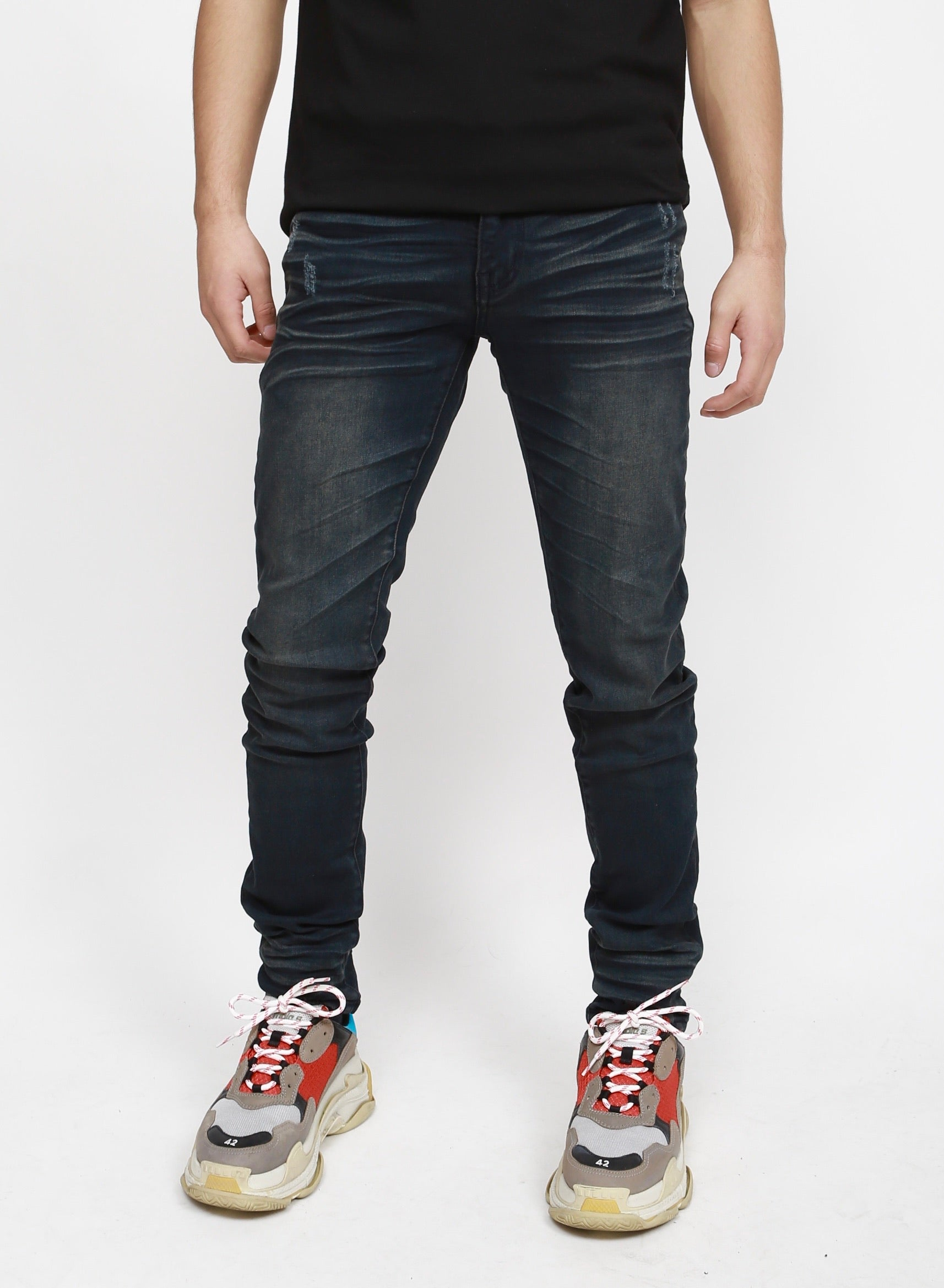 Dark Aged Blue Faded Skinny Denim