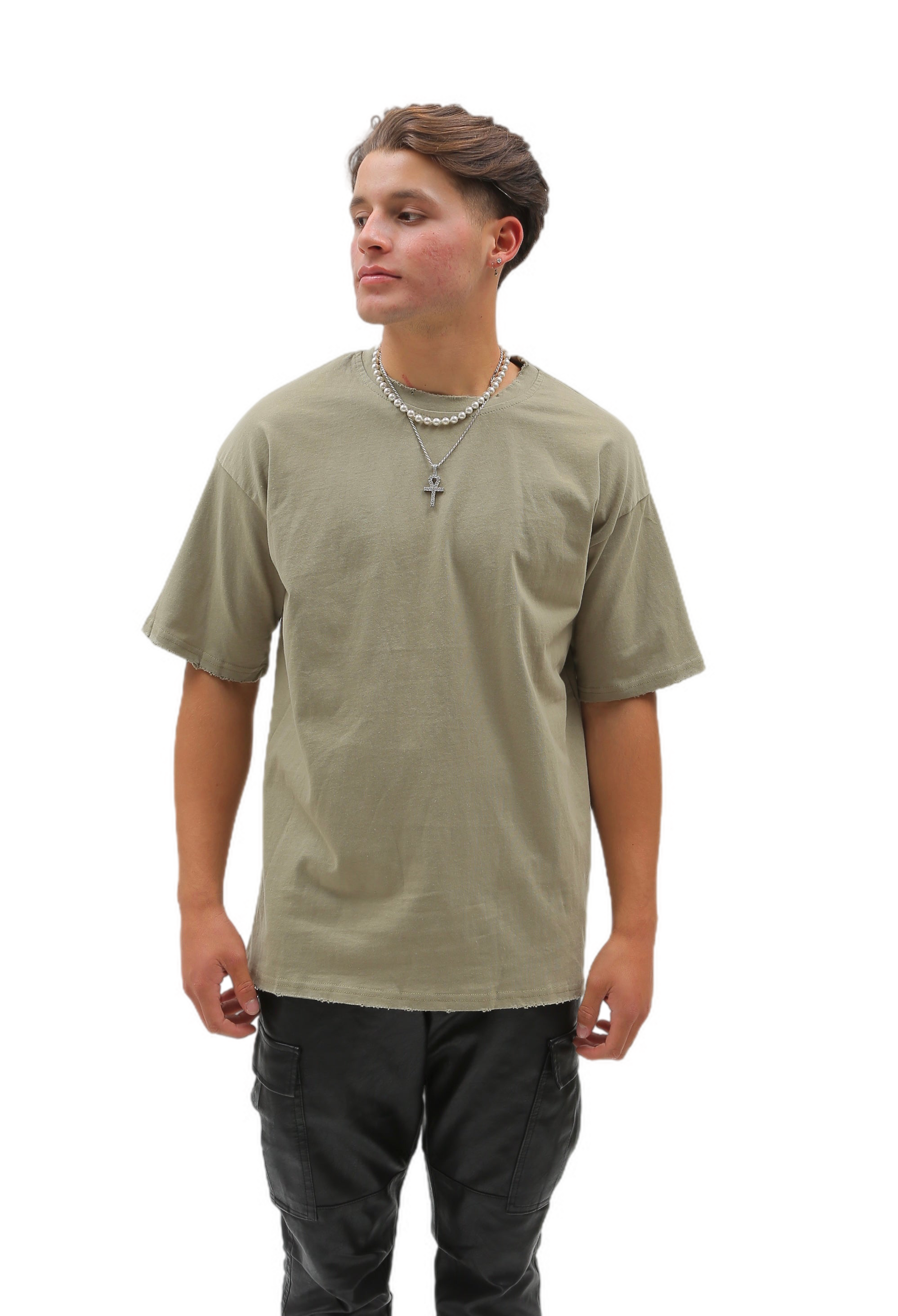 Drop Shoulder T-Shirt - Olive Green