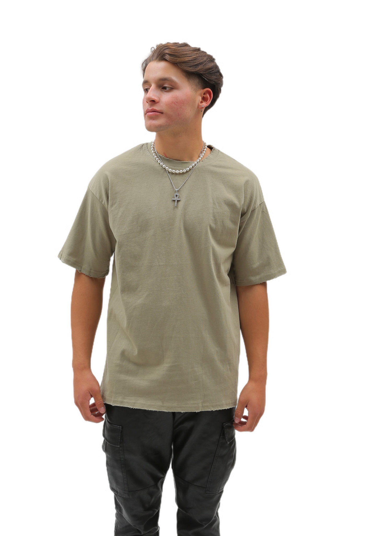 Drop Shoulder T-Shirt - Olive Green