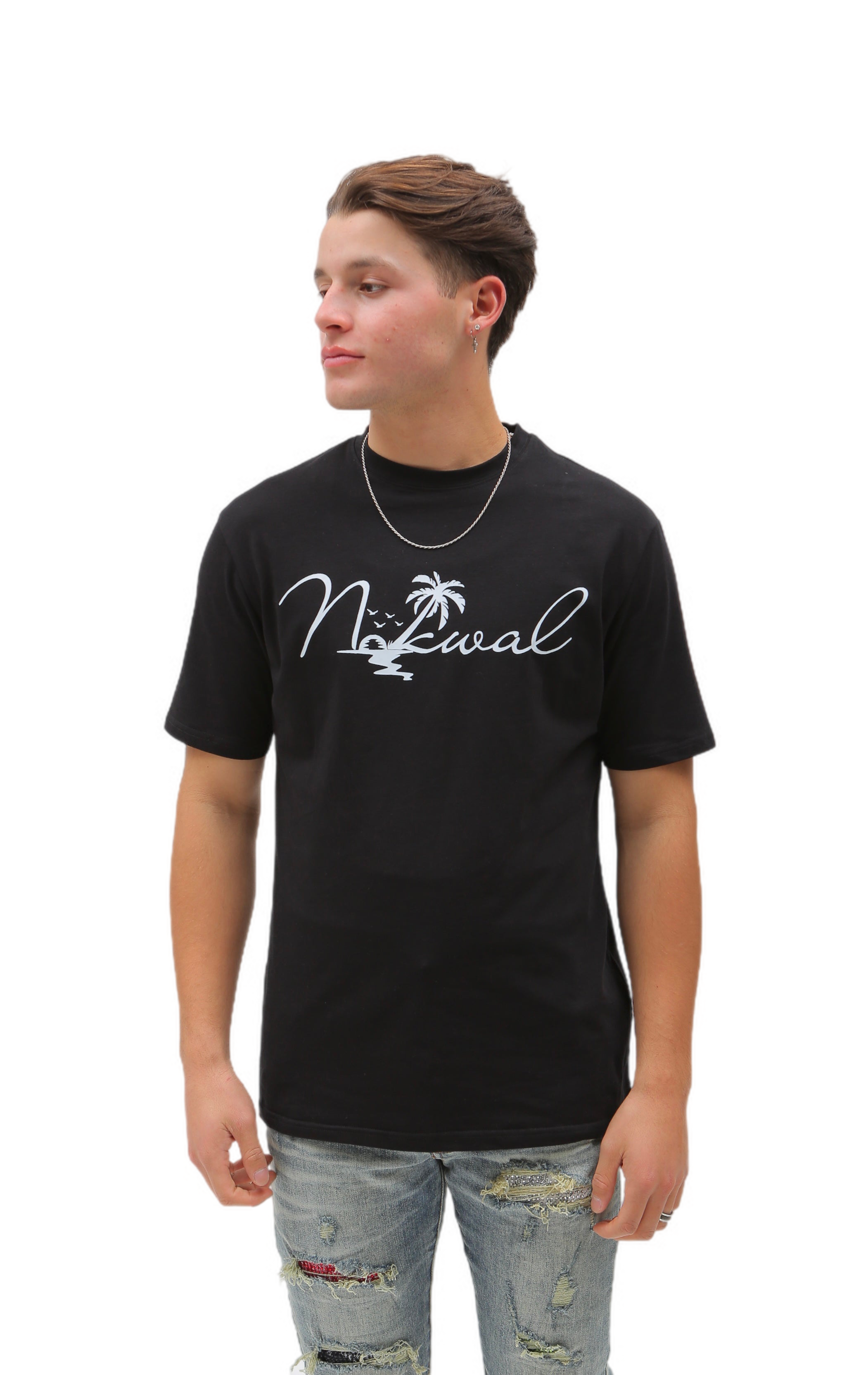 Palm Tree Black T-Shirt w/ White Nokwal Signature