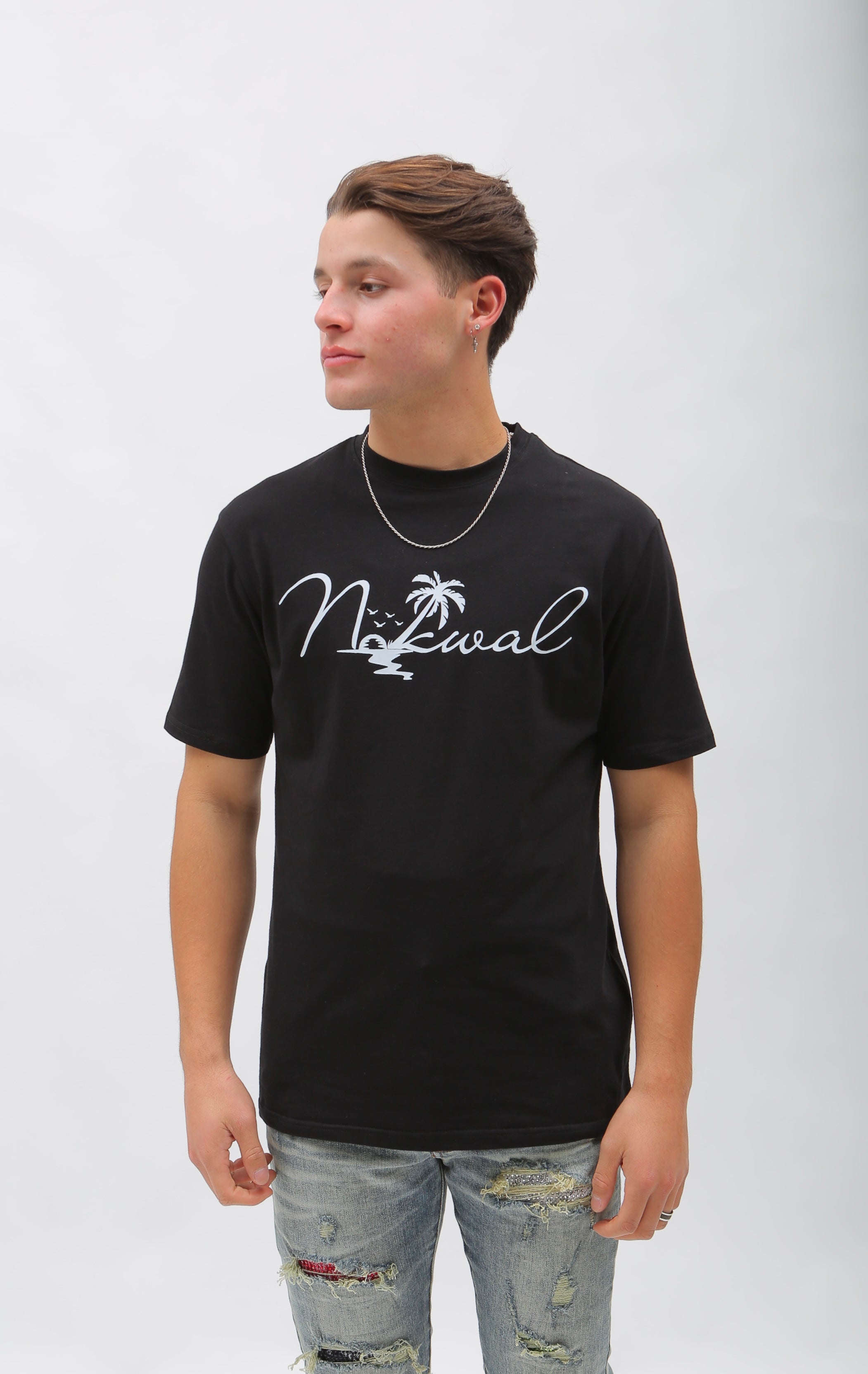 Palm Tree Black T-Shirt w/ White Nokwal Signature