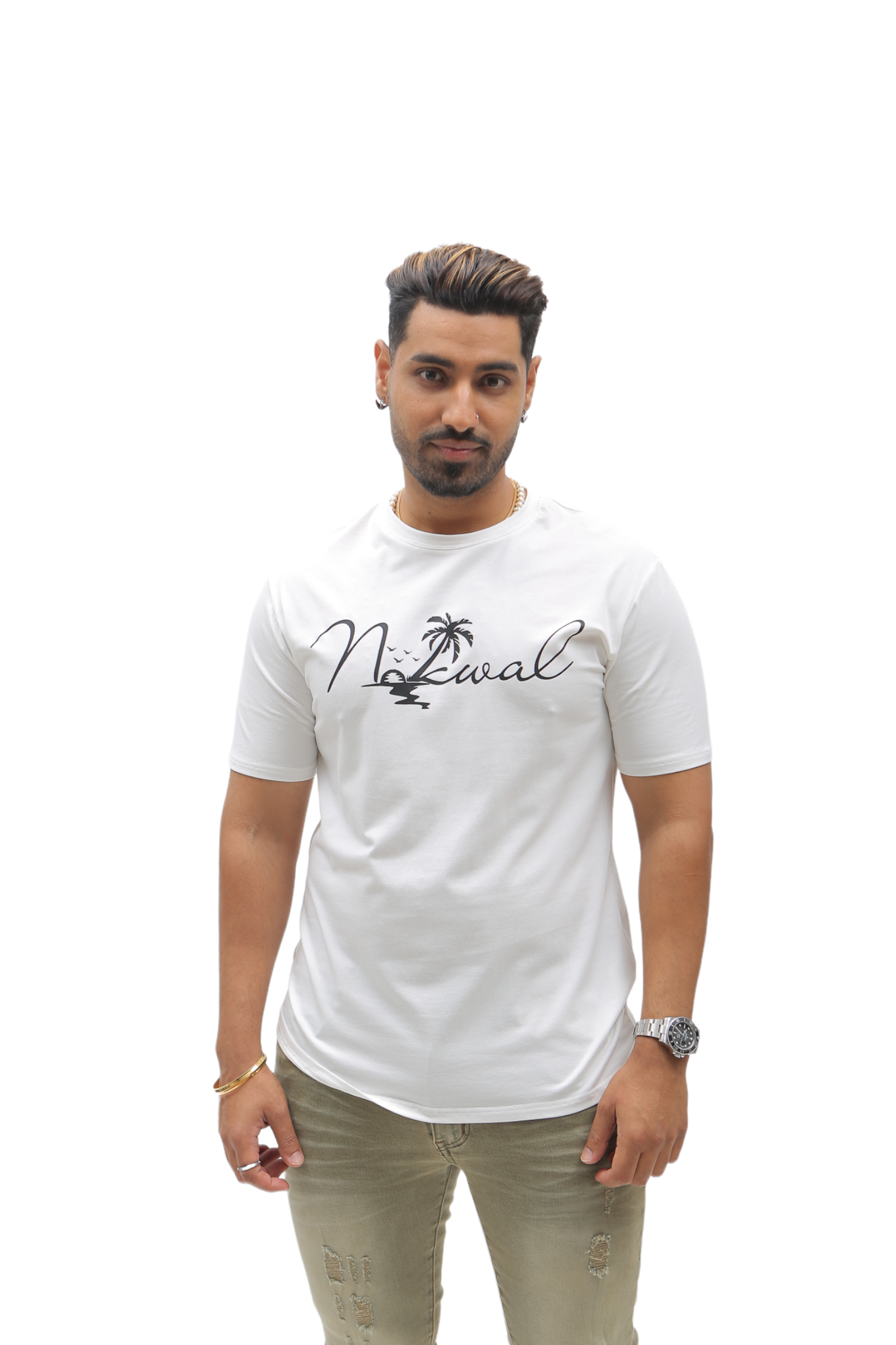 Palm Tree White T-Shirt w/ Black Nokwal Signature