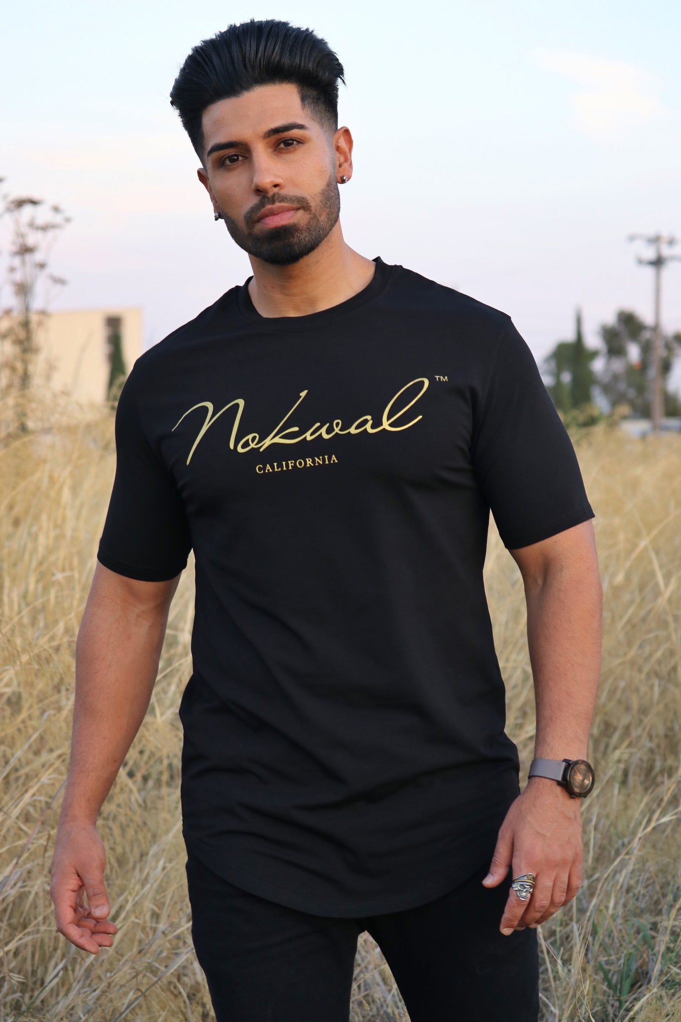 Black T-Shirt w/ Gold Nokwal Signature - Nokwal