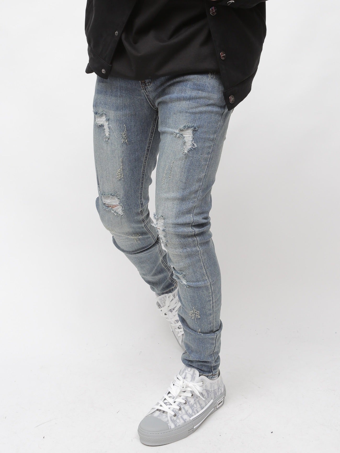 Distressed Blue Wash Skinny Denim