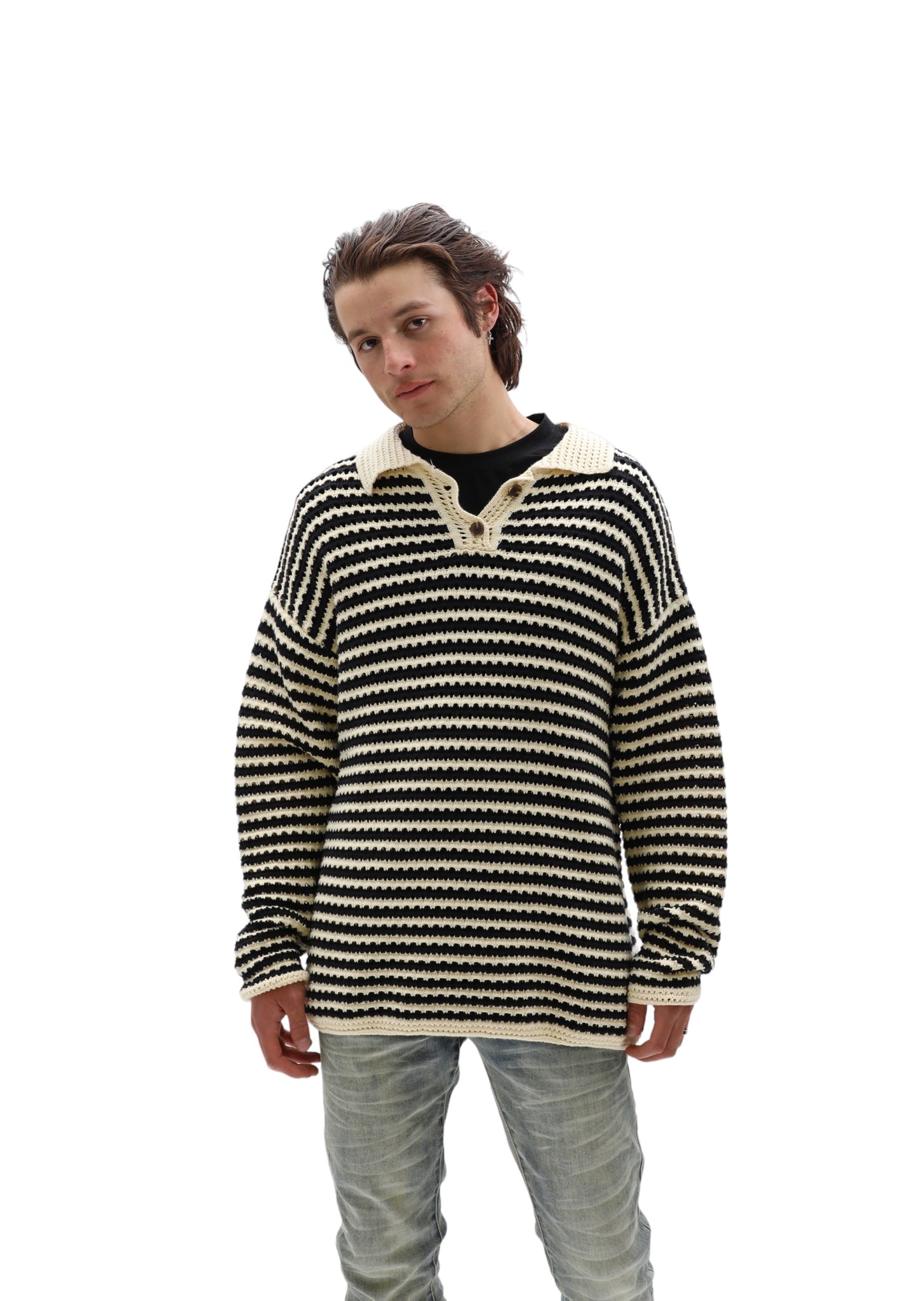 Knitted Long Sleeve Polo Black