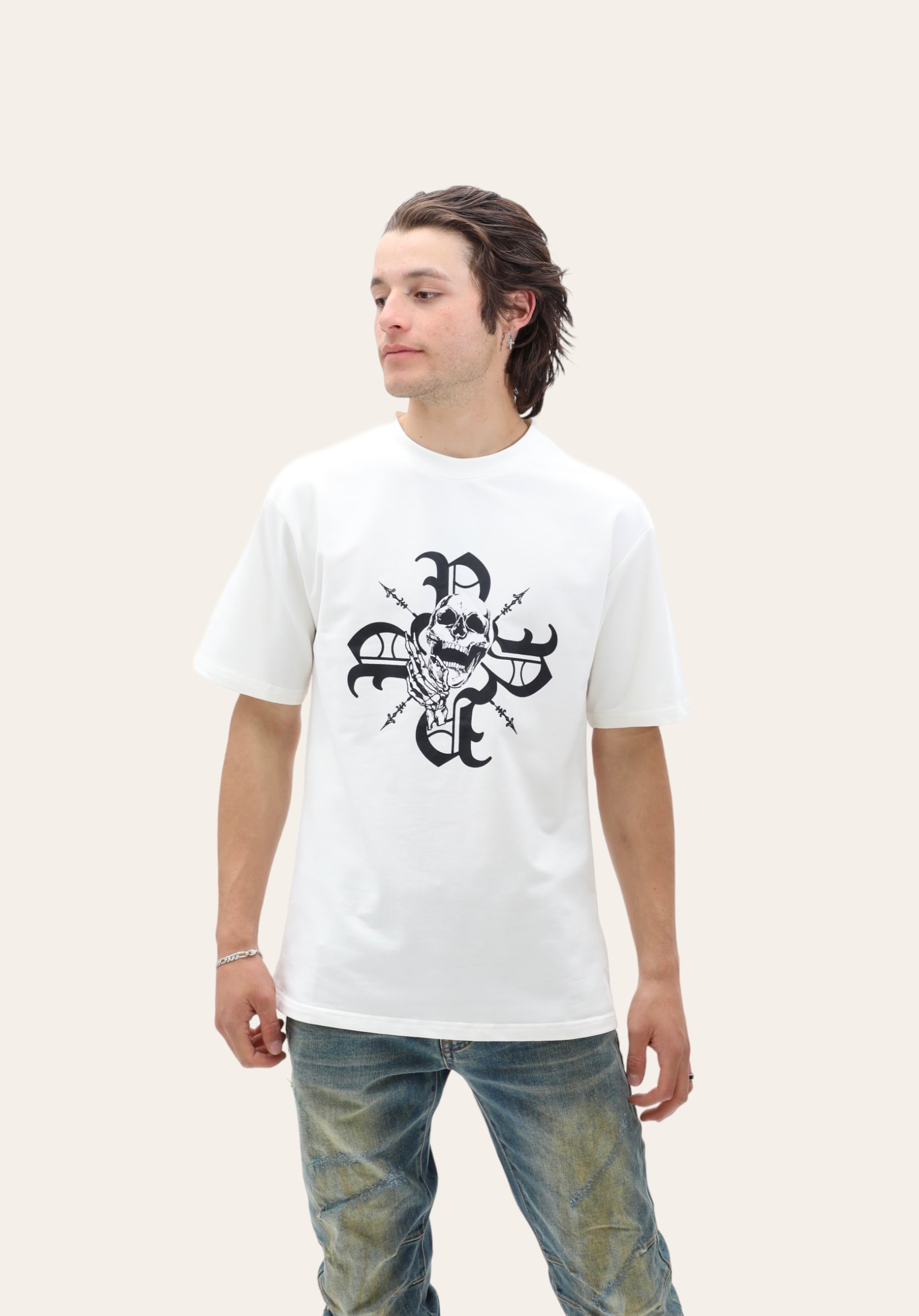 Monogram Skull Tee - White