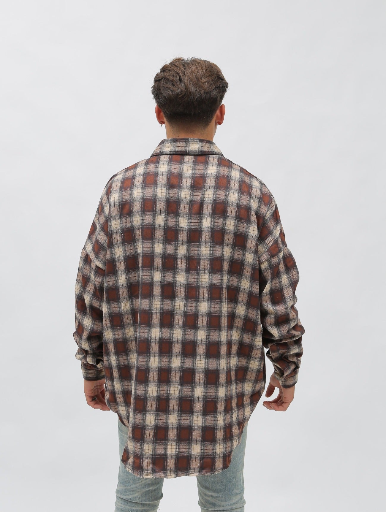 Oversized Multi Box Pattern Plaid Shirt - Brown (XL-3XL Only)