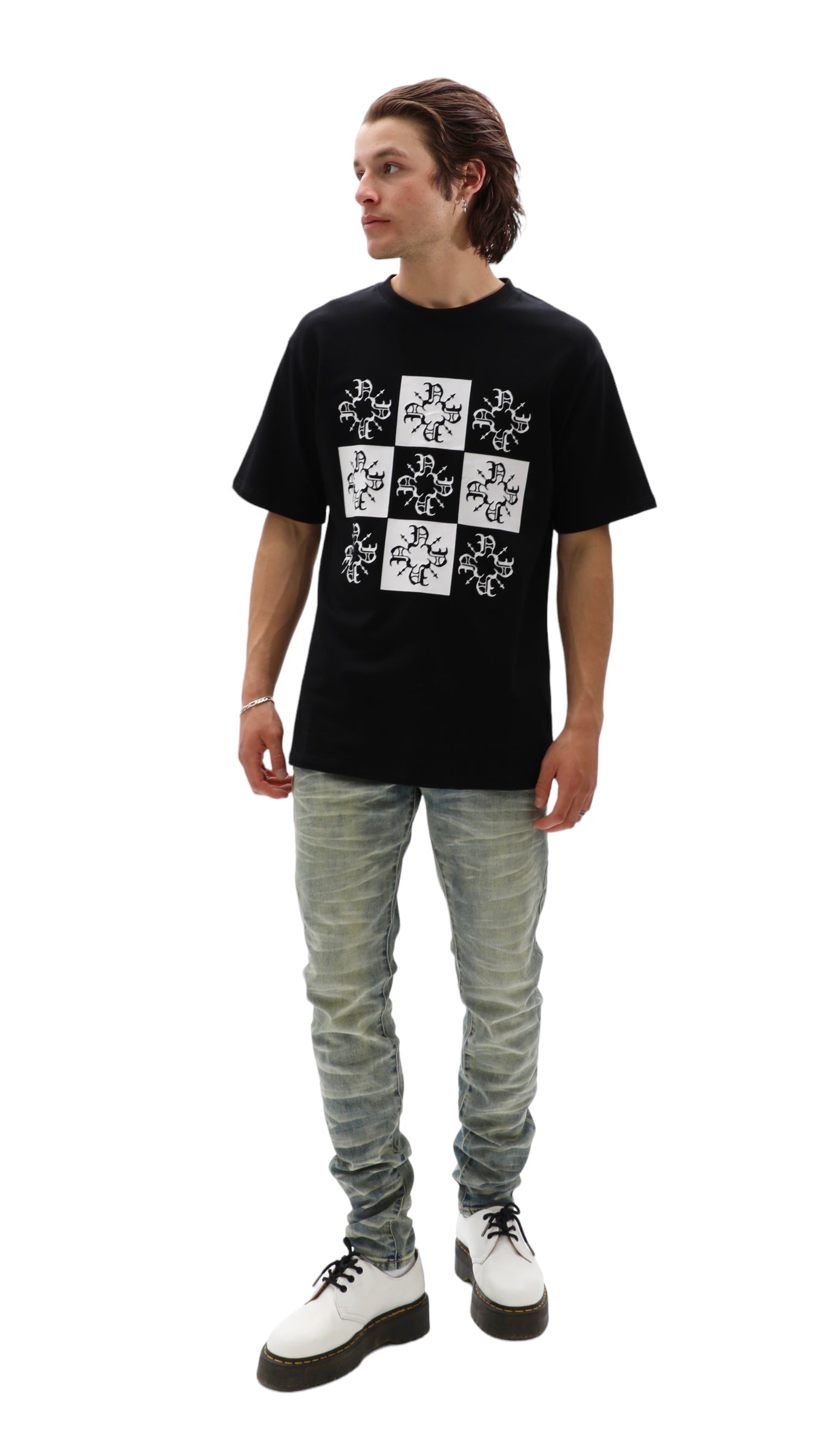 Monogram Black/White Checkers Tee - Black