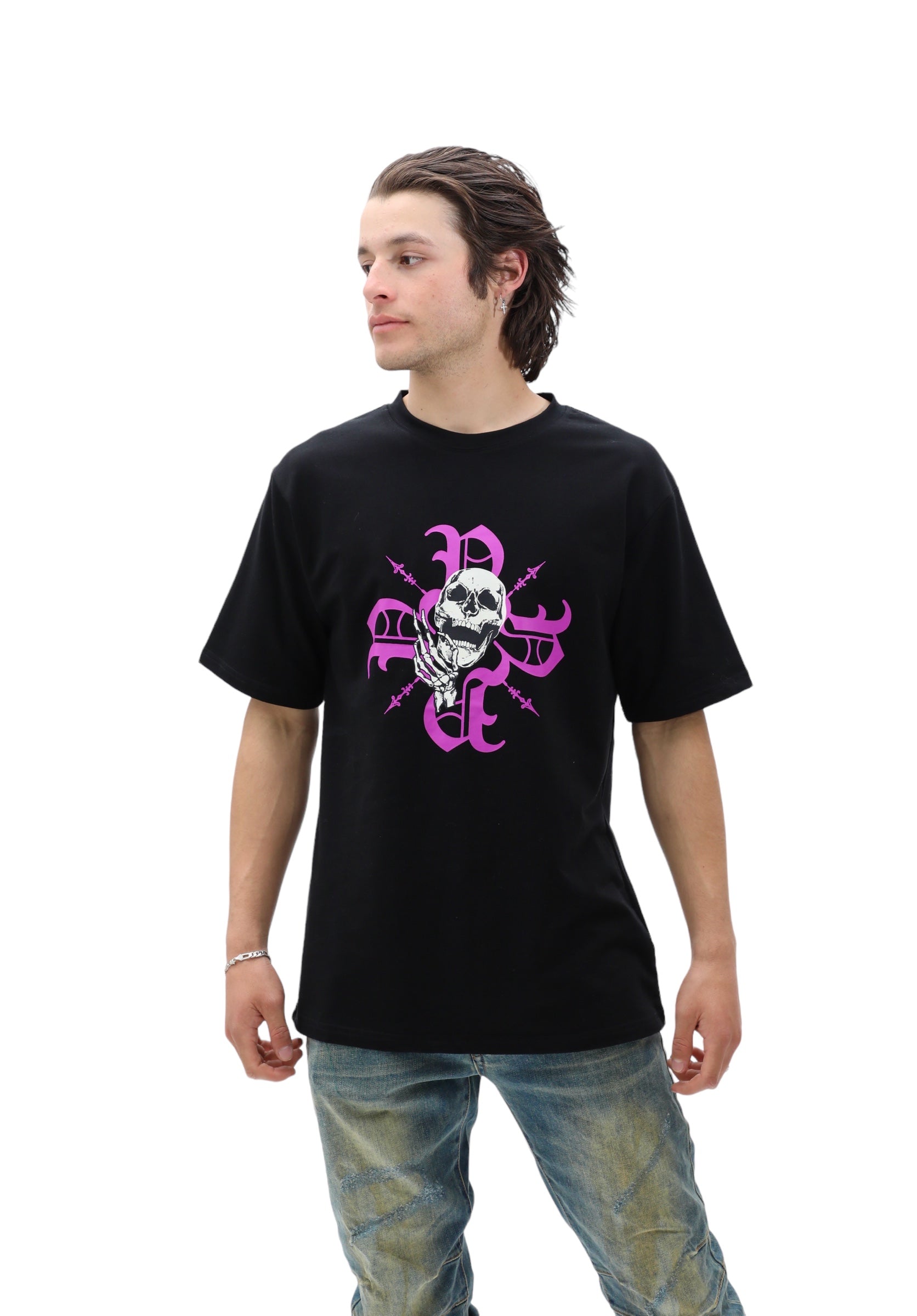 Purple Monogram Skull Tee - Black