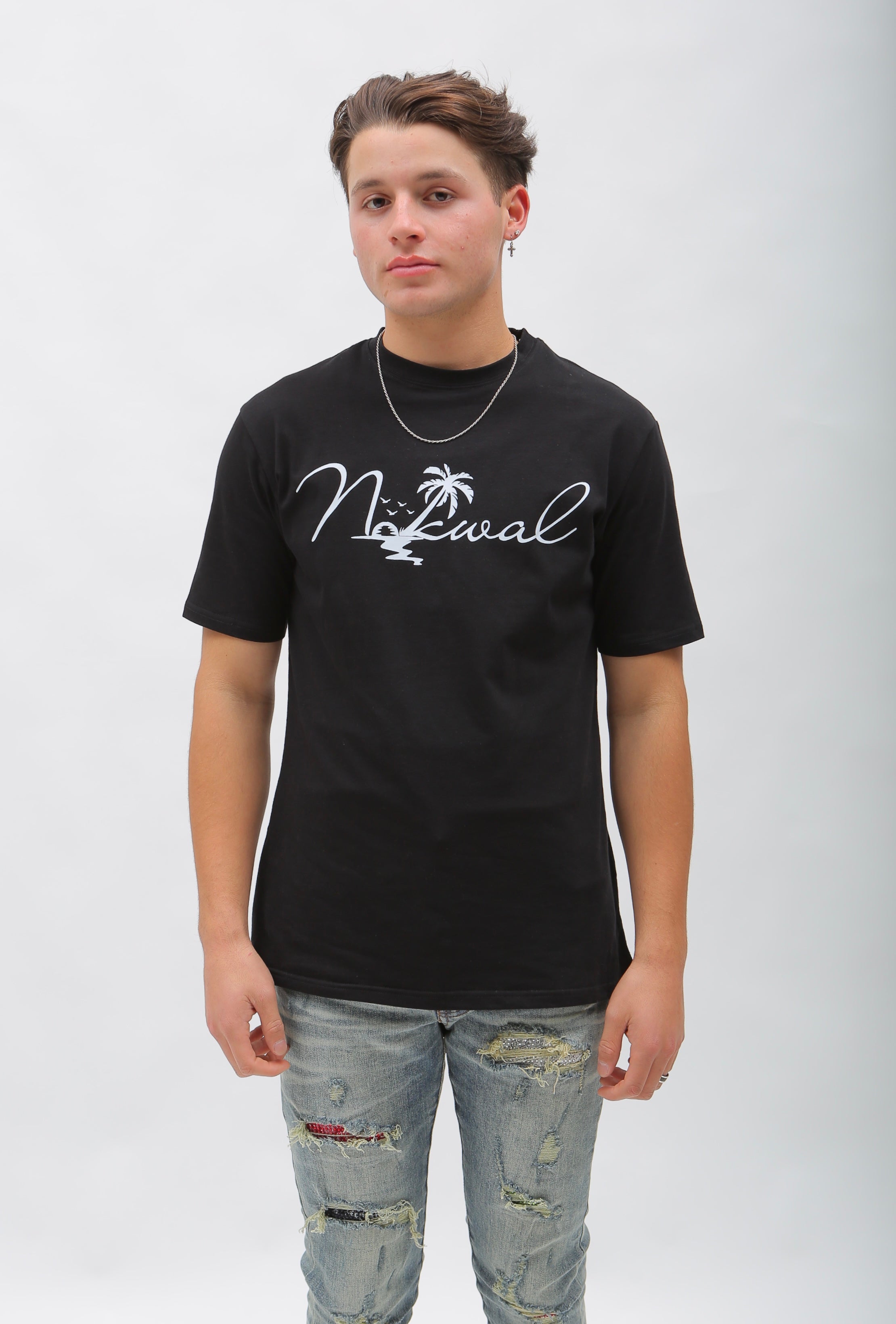 Palm Tree Black T-Shirt w/ White Nokwal Signature