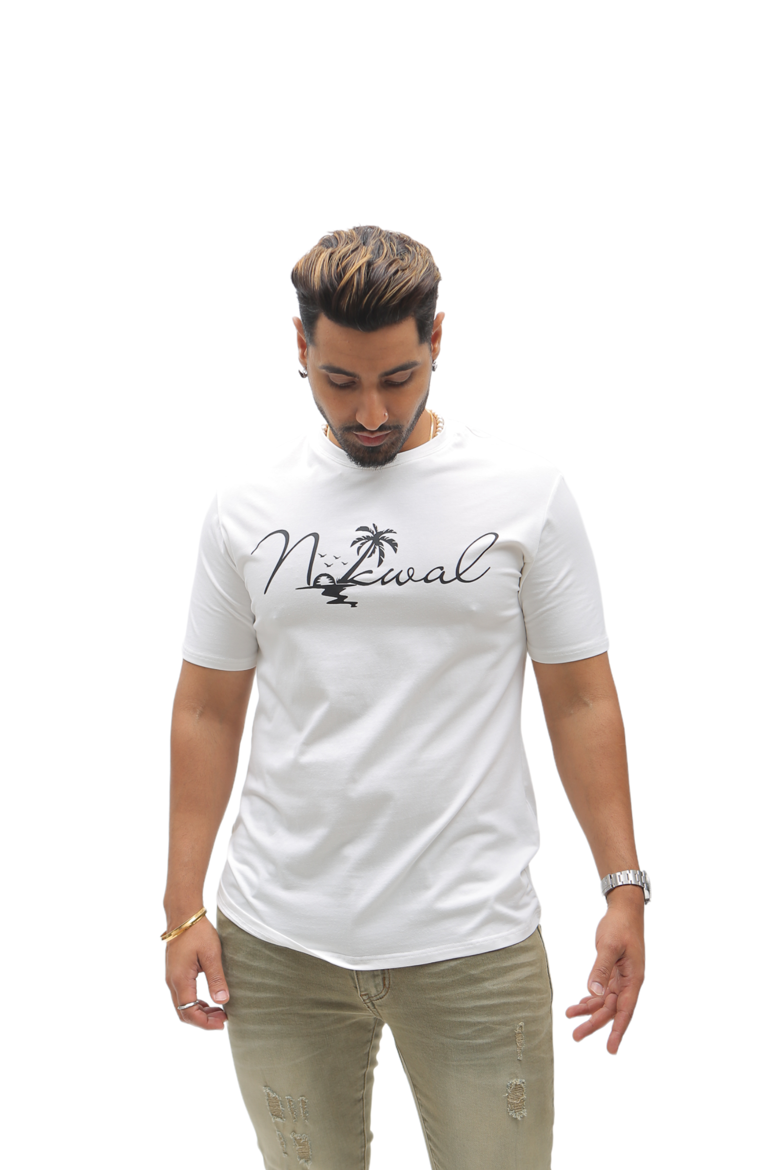 Palm Tree White T-Shirt w/ Black Nokwal Signature