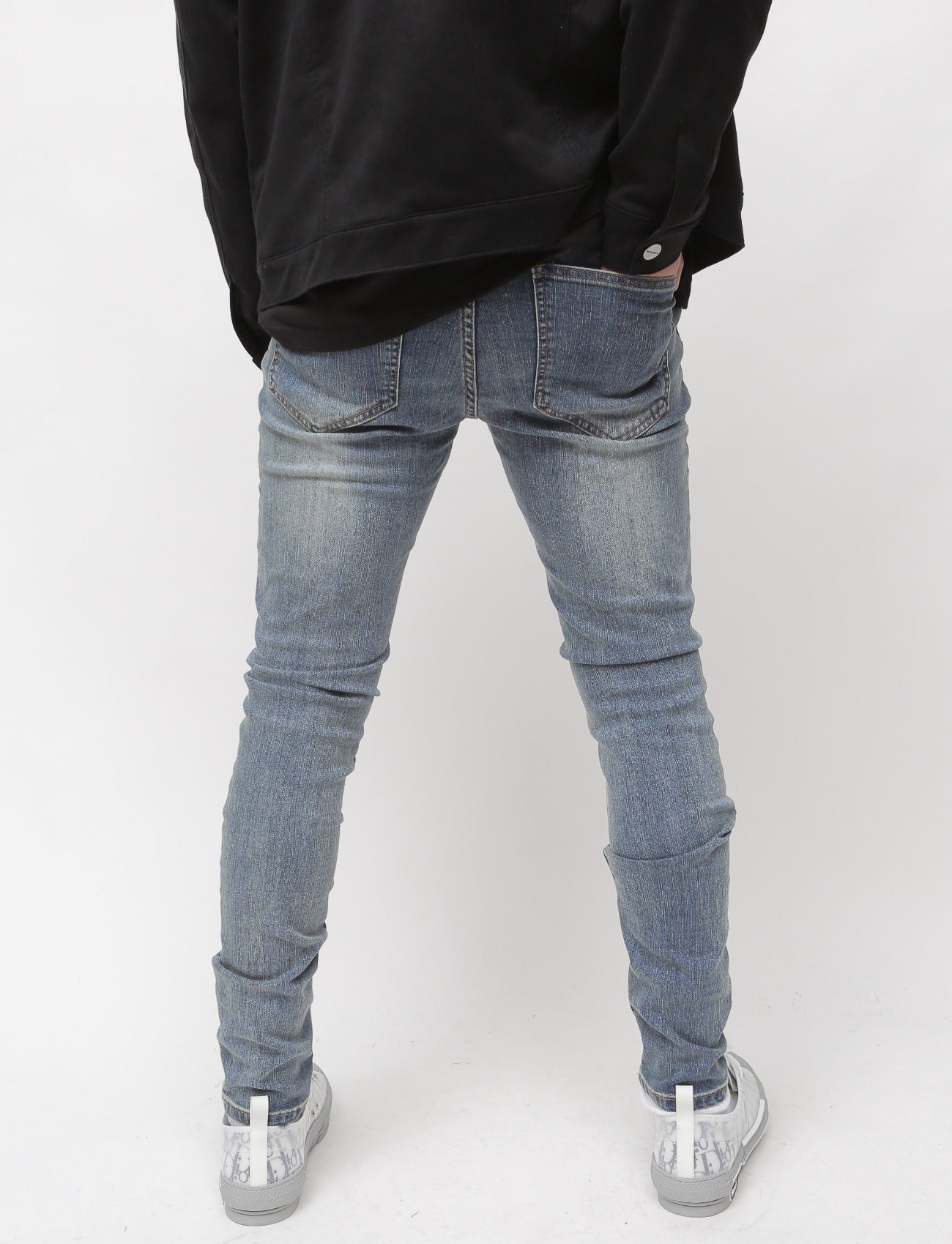 Distressed Blue Wash Skinny Denim