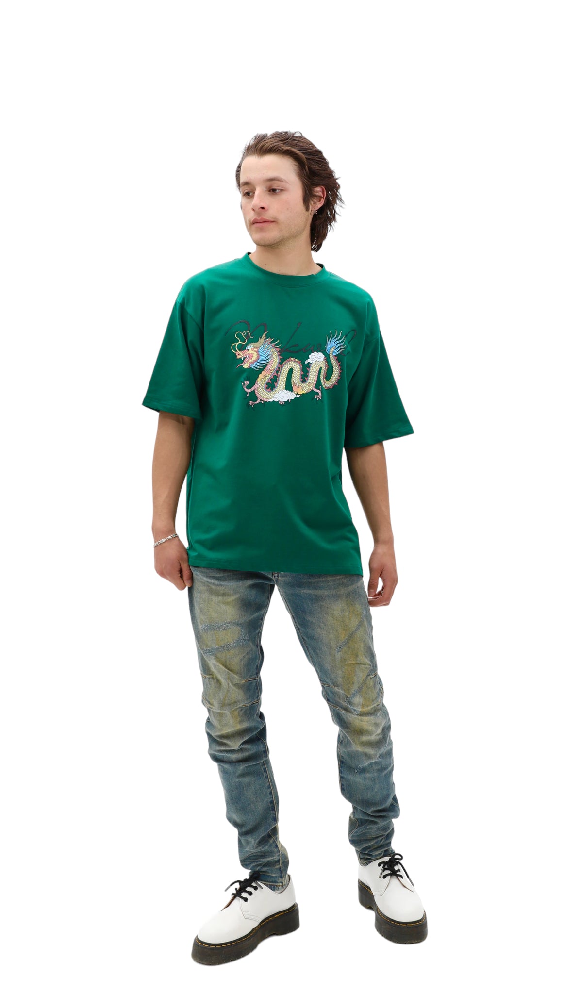 Nokwal Chinese Dragon Oversize Tee - Green