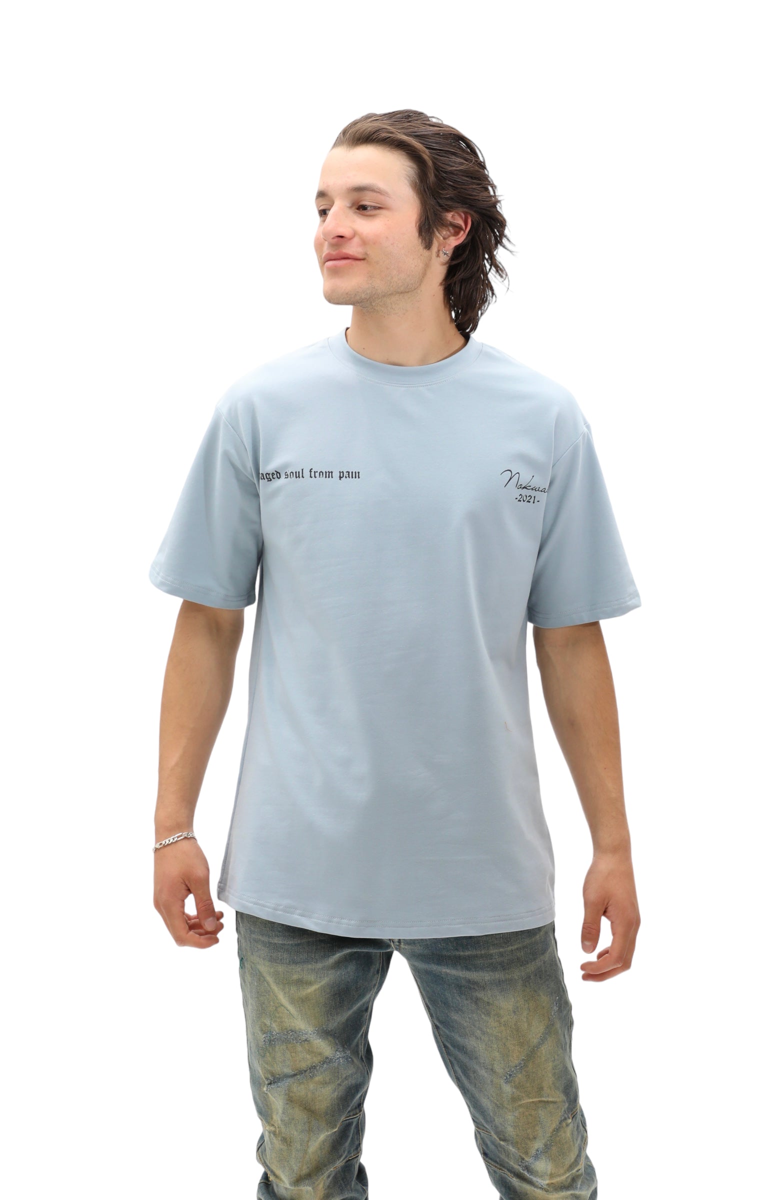 Damaged Soul From Pain - Reflective - T-Shirt - Faded Light Blue