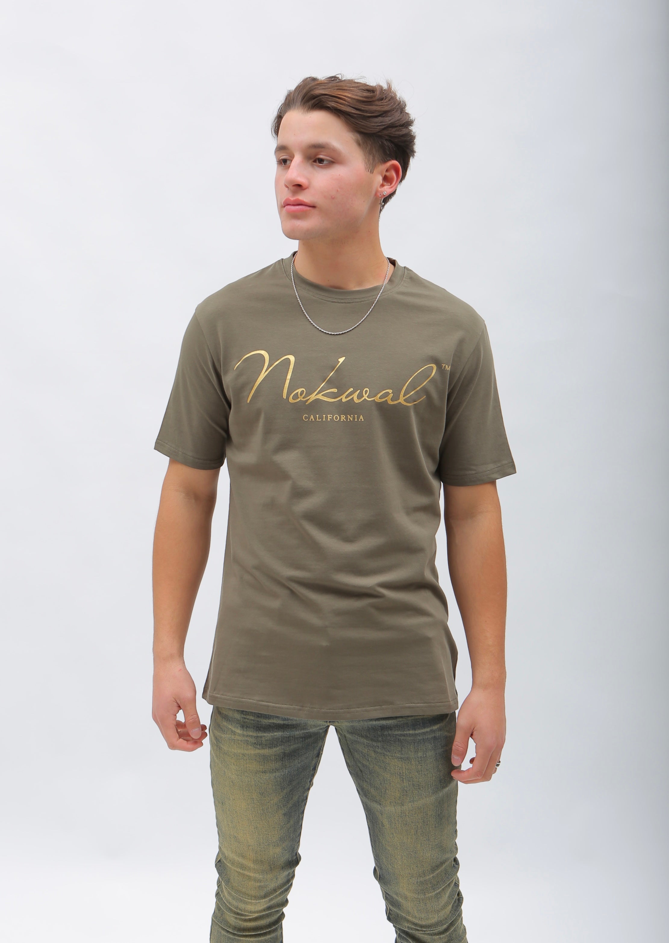 Olive T-Shirt w/ Gold Nokwal Signature