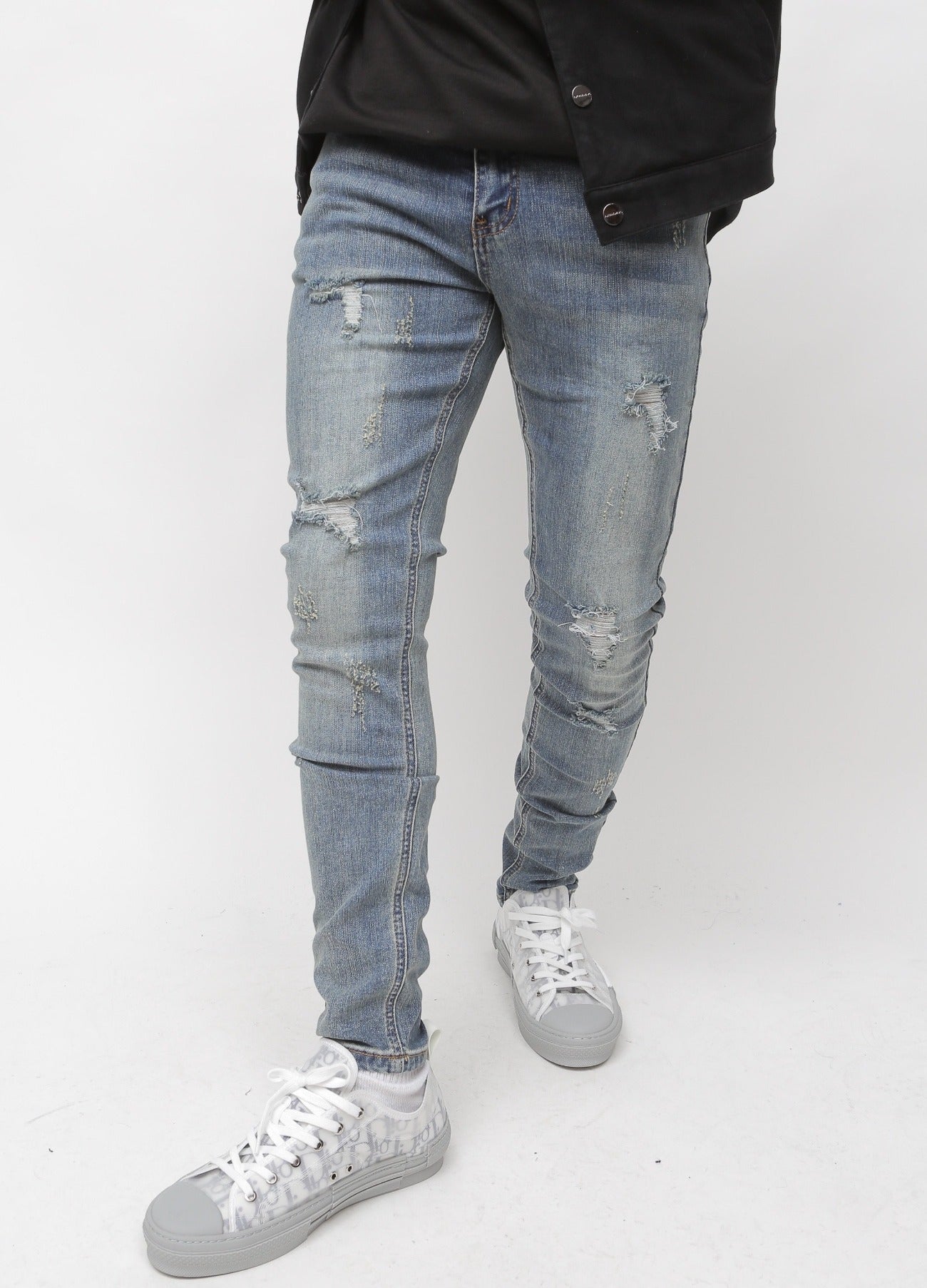 Distressed Blue Wash Skinny Denim