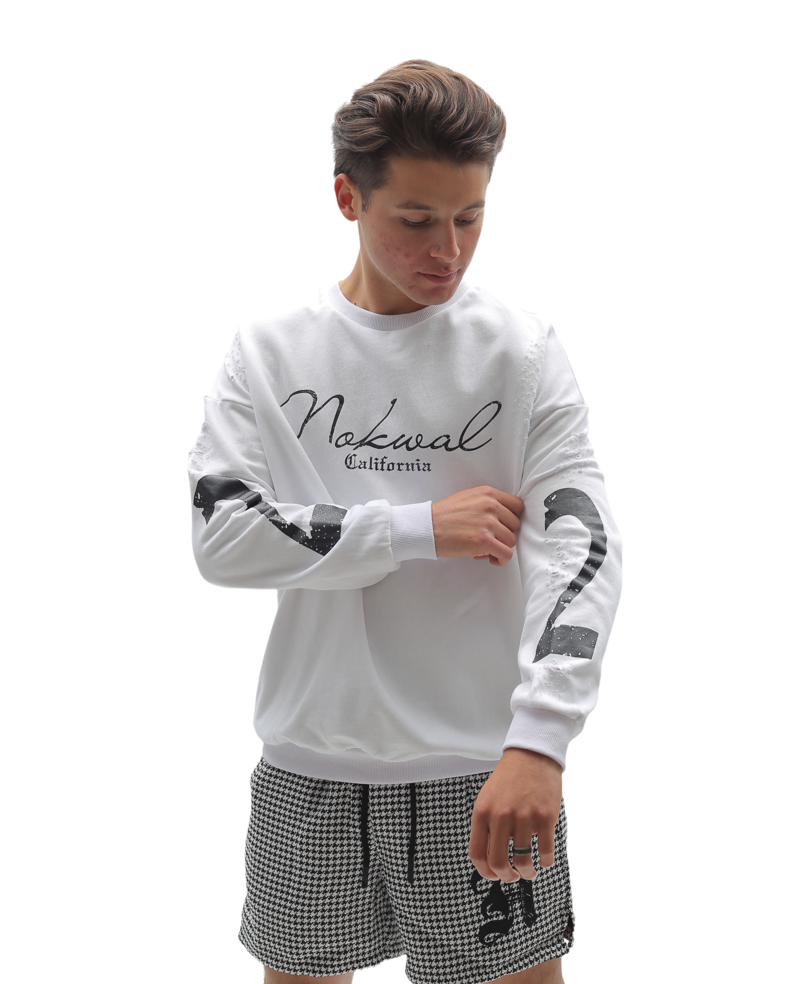 Nokwal Distressed Signature 22 Crewneck - White