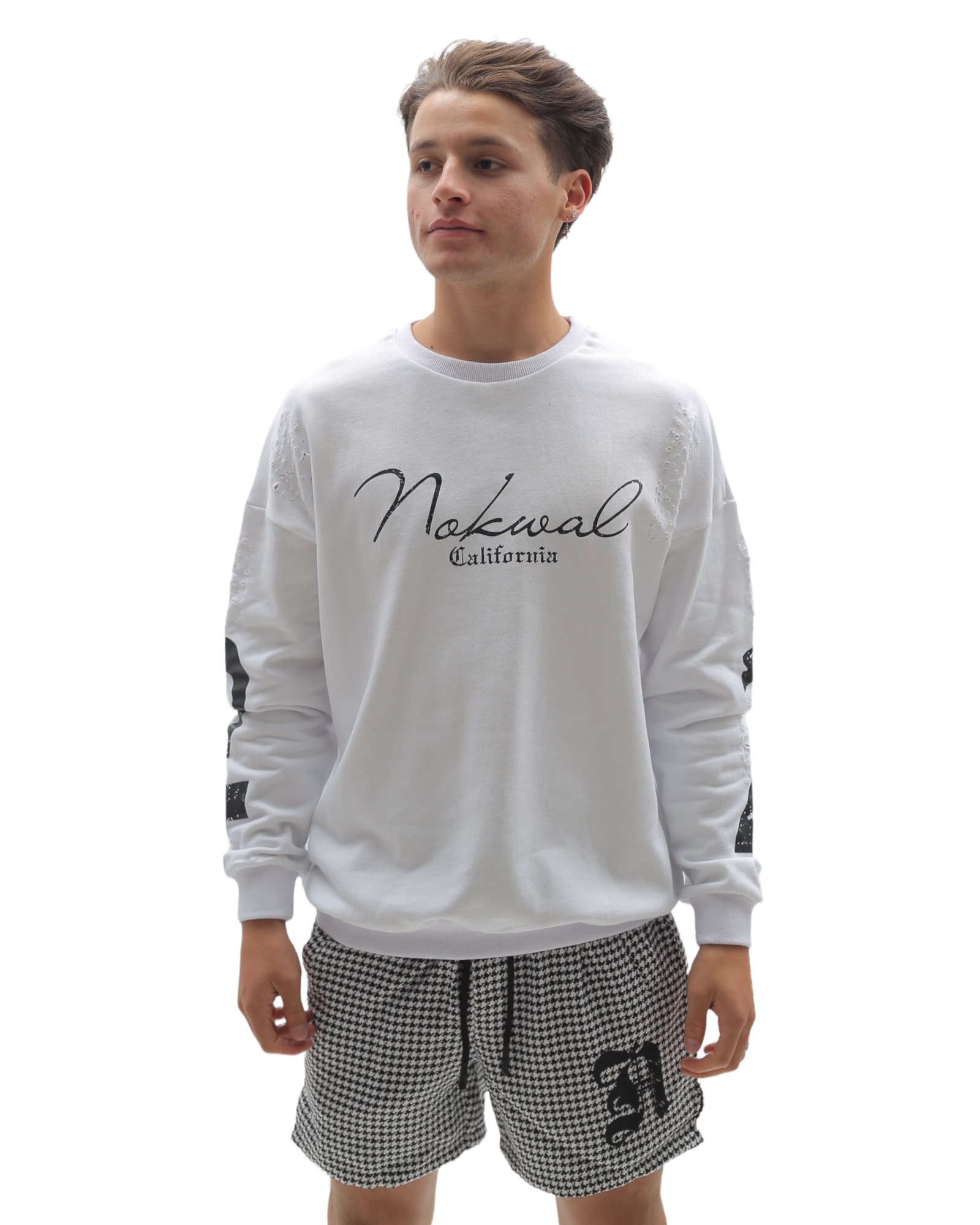 Nokwal Distressed Signature 22 Crewneck - White