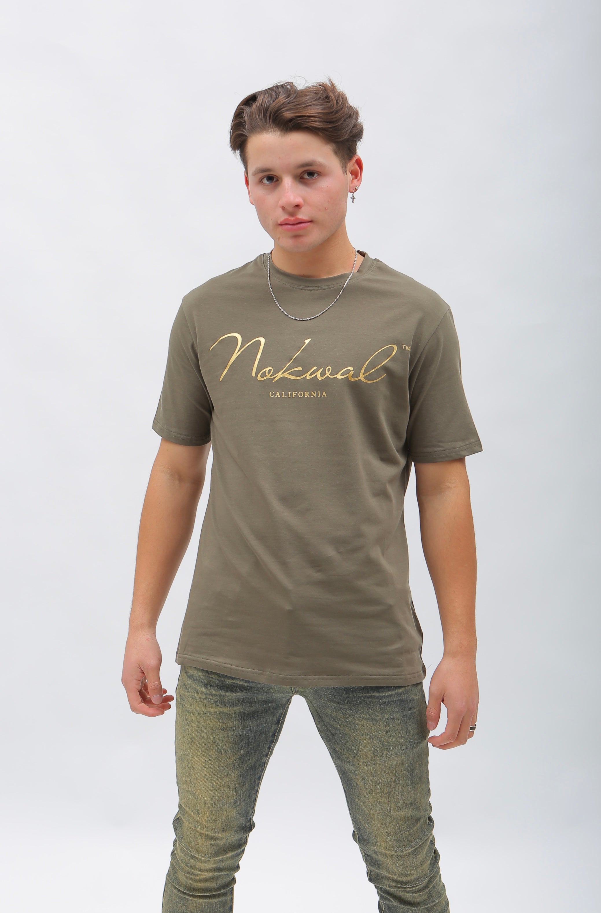 Olive T-Shirt w/ Gold Nokwal Signature